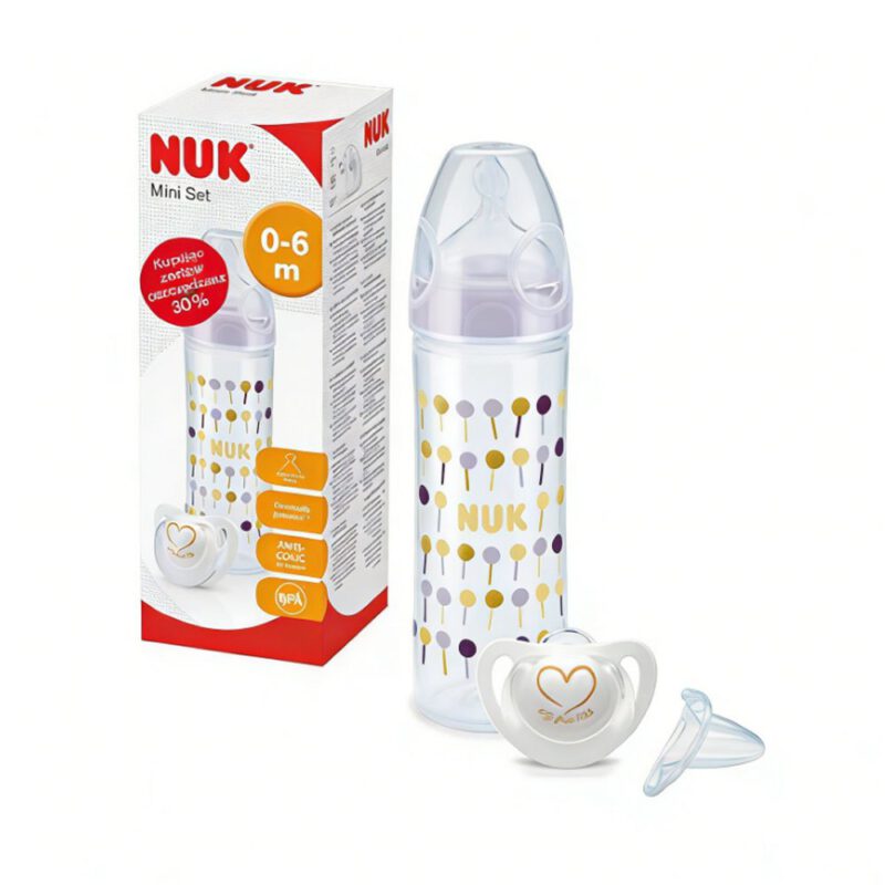 NUK Mini Set Classic Feeding Bottle 250ml & Genius Silicon Soother 0-6m