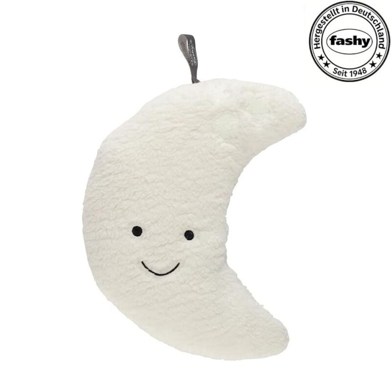 Fashy Mond Wärmflasche 0,3 L mit Kuschelbezug, Leuchtende Stickerei, Beige