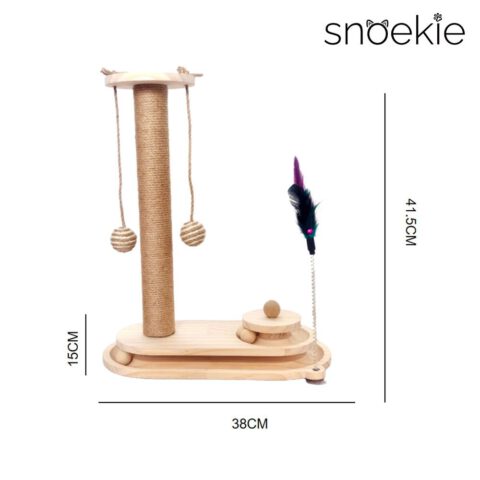 snoekie Bootsform-Kratzbaum aus Kiefernholz – Ovale Basis mit 360° Kugelspiel & hohem Sisalstamm