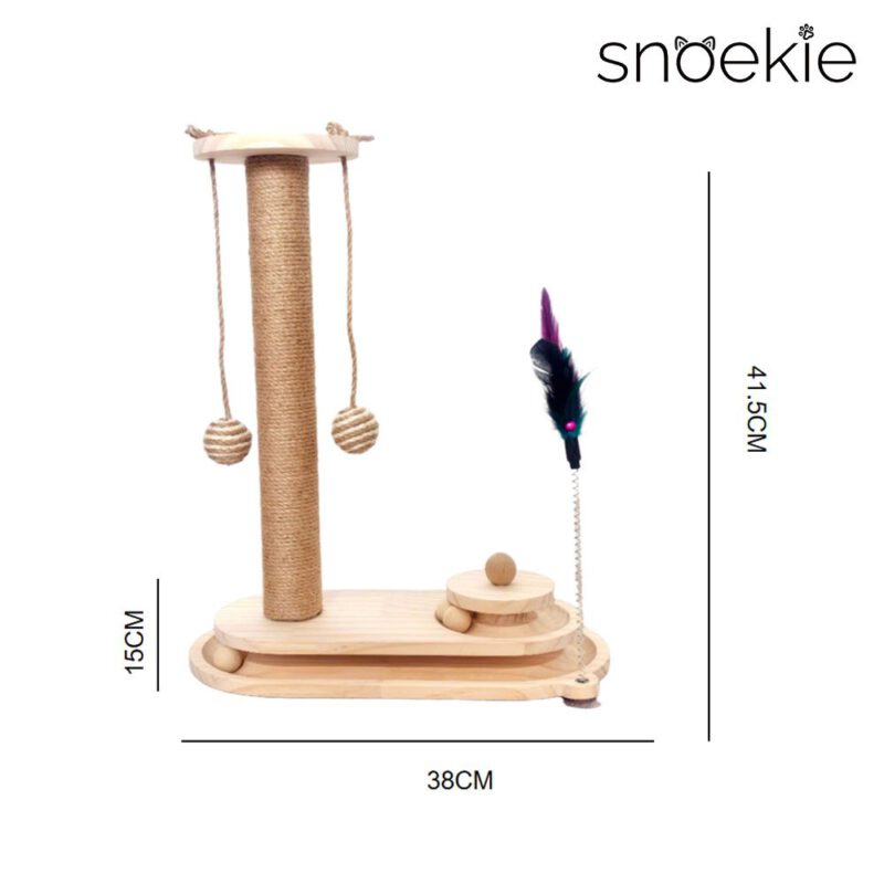 snoekie Bootsform-Kratzbaum aus Kiefernholz – Ovale Basis mit 360° Kugelspiel & hohem Sisalstamm