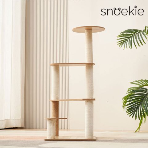 Snoekie Minimalistischer 4-Ebenen-Kratzbaum mit Acryl-Aussichtskorb