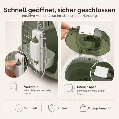 0c1f26c4-713a-41e2-956a-757b9fbc8440_1040x1040.jpg SNOEKIE Haustier Transportbox für Katzen & kleine Hunde – Robuste Tierbox mit aufklappbarer Dachöffnung am Tragegriff, Sichere Metalltür, Leicht & Stabil, Ideal für Auto, Reisen & Tierarzt Grün