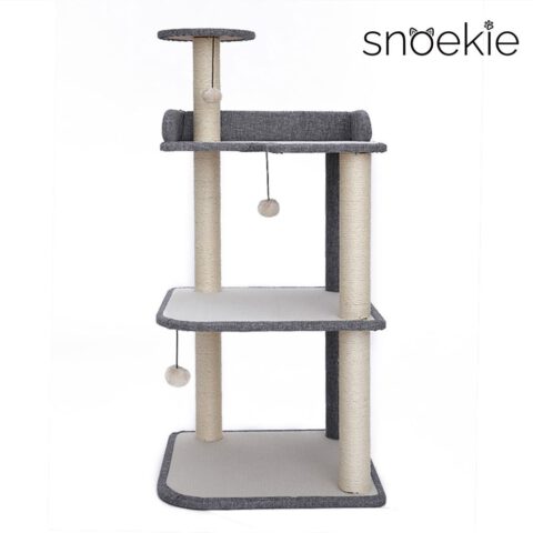 Snoekie Kratzbaum für Katzen, stabiler 3-Etagen-Katzenbaum mit Sisalstämmen, Liegeflächen & Spielbällen, 101 cm hoch, moderner Katzenmöbel für Wohnungskatzen