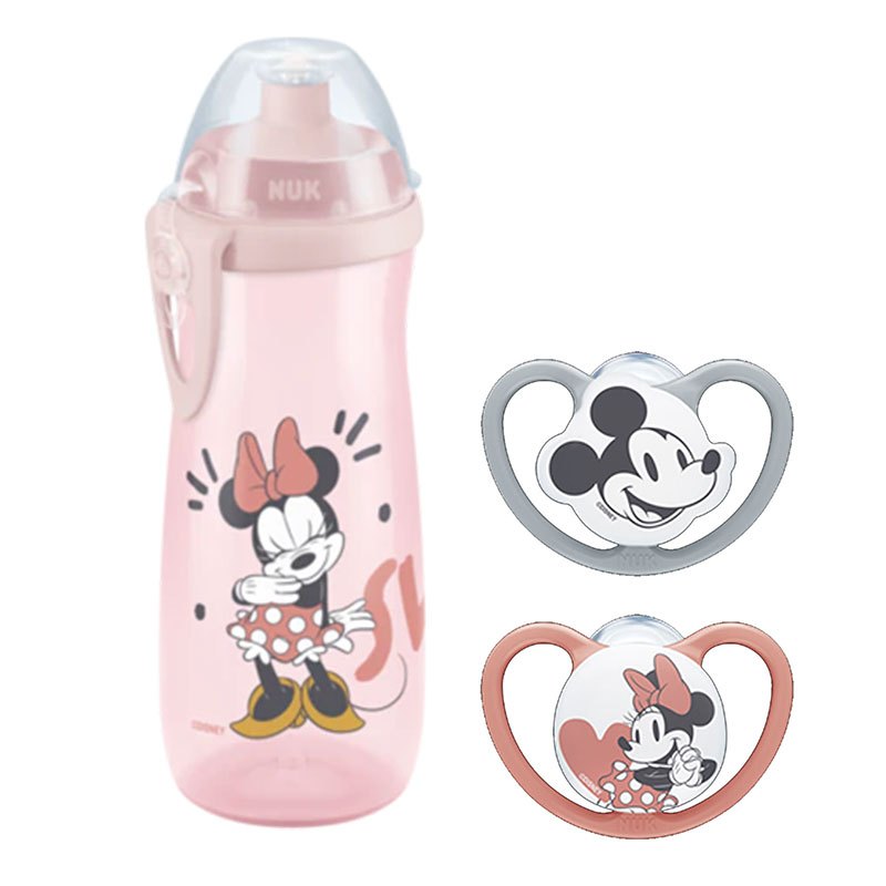 NUK Mickey Mouse Sports Cup 450ml & NUK Space Silikon-Schnuller