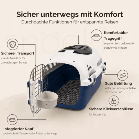 1304d325-73bc-4575-8fd7-4b734894d167_1040x1040.png SNOEKIE Haustier Transportbox für Katzen & kleine Hunde – Robuste Tierbox mit aufklappbarer Dachöffnung am Tragegriff, Sichere Metalltür, Leicht & Stabil, Ideal für Auto, Reisen & Tierarzt Blau