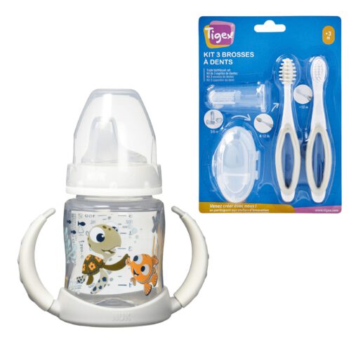 Trinklernbecher NUK Trinklernflasche "Findet Dorie" und Tigex Zahnbürste