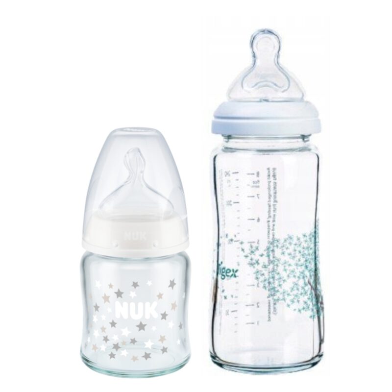 Babyflasche Tigex Multiflow Glass Bottle + Nuk Glas-Babyflasche First Choice+