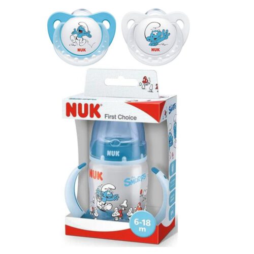 Trinklernbecher NUK First Choice Trinklernflasche + Schnuller Die Schlümpfe 0-6