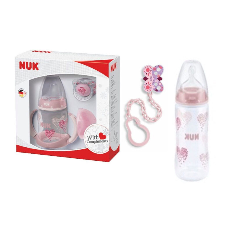 Babyflasche NUK Trinklernflasche Geschenk Set mit Babyflasche Rosa