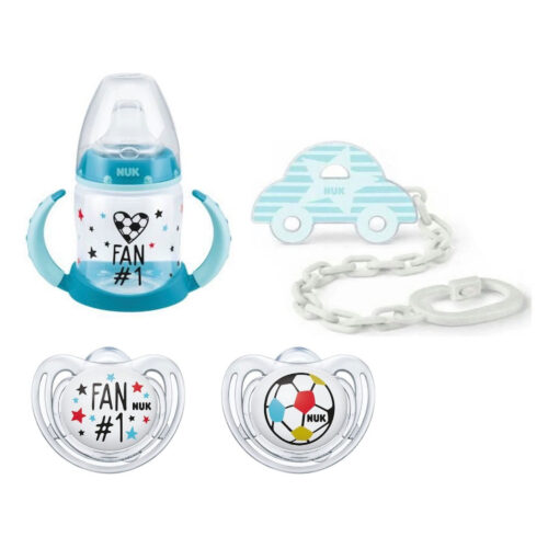 Babyflasche NUK EM-Set, Freestyle Schnuller+First Choice Trinklernflasche, 6-18 M.