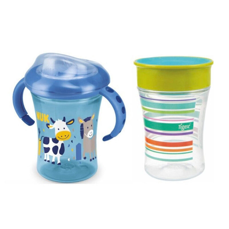 Babyflasche NUK Babytrinkbecher/Trinkflasche + Tigex Magic Cup blau