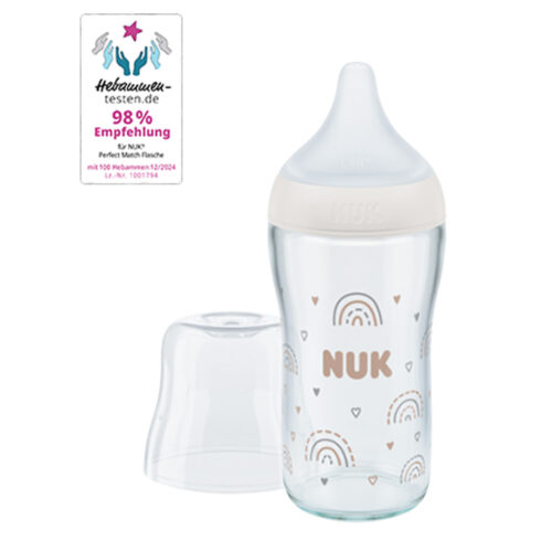 NUK Perfect Match Glas-Babyflasche mit weichem Silikon-Trinksauger