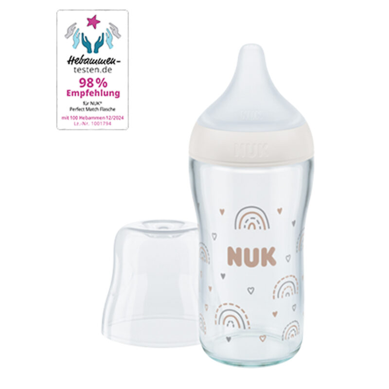 NUK Perfect Match Glas-Babyflasche mit weichem Silikon-Trinksauger