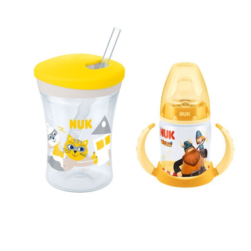NUK Babytrinklerflasch 150ml+Action Cup 230ml mit Soft-Trinkhalme ab 6M