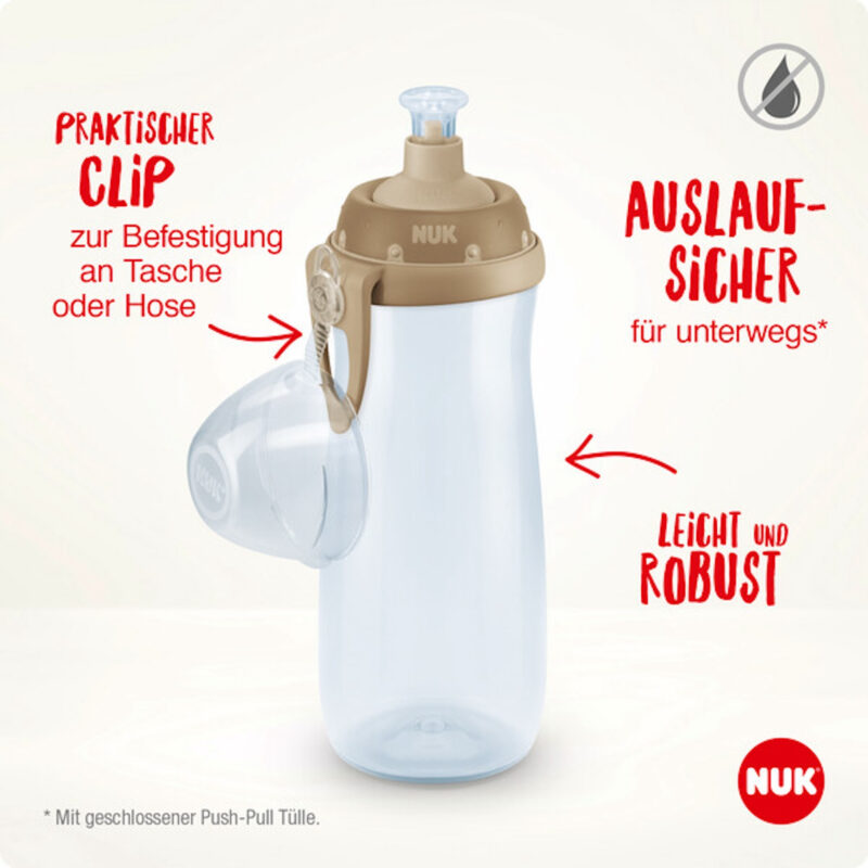 NUK Sports Cup Kinder Trinkflasche 24M+ auslaufsichere Push-Pull-Tülle | Clip und Schutzkappe 450 ml +Magic Cup Trinklernbecher, 8M+, 230 ml, auslaufsicherer 360°-Trinkrand