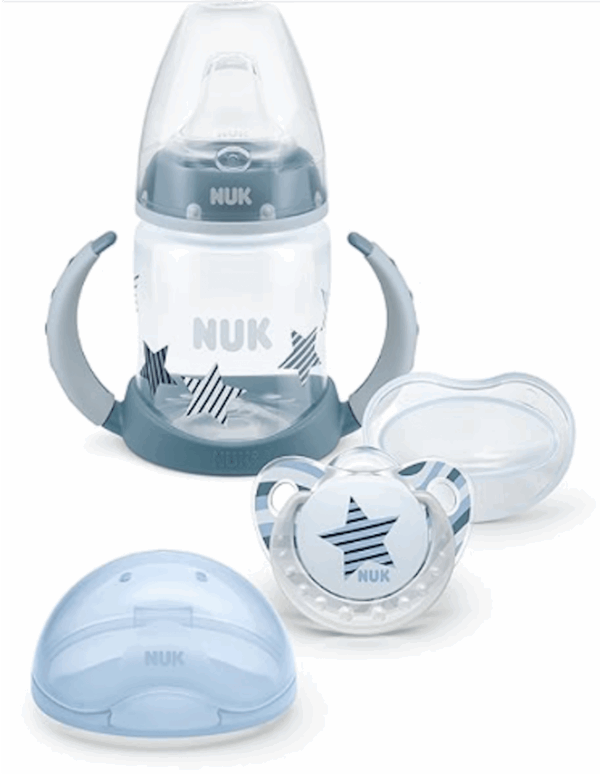 NUK Trinklernflasche Geschenk Set mit Babyschnuller & Schutzdose BPA Frei
