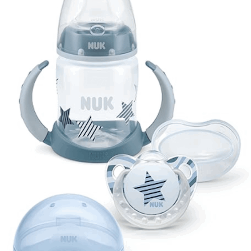 NUK Trinklernflasche Geschenk Set mit Babyschnuller & Schutzdose