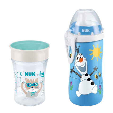 NUK NUK Babyflasche Magic Cup Trinklernbecher 8+ Monate, 230 ml, auslaufsicherer 360°-Trinkrand + Kiddy Cup 300ml 12M+