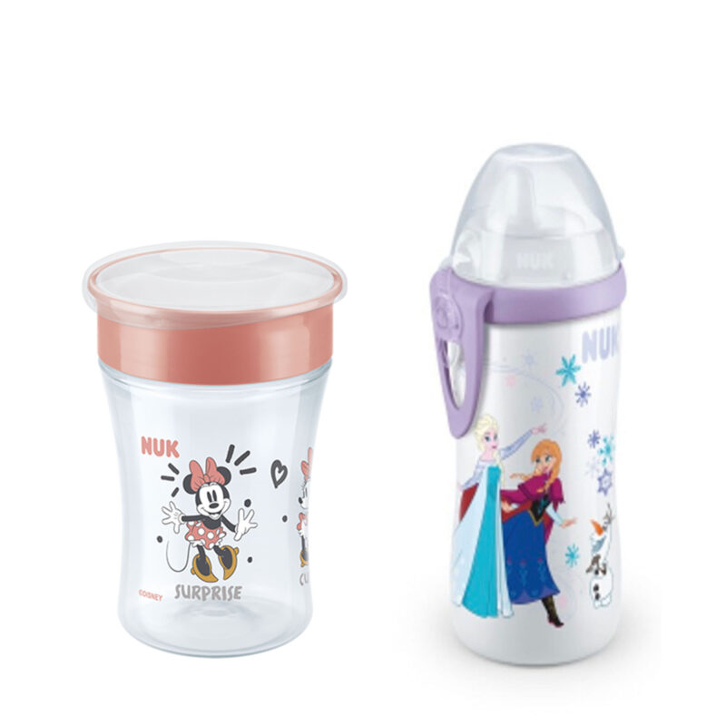NUK NUK Babyflasche Magic Cup Trinklernbecher 8+ Monate, 230 ml, auslaufsicherer 360°-Trinkrand + Kiddy Cup 300ml 12M+