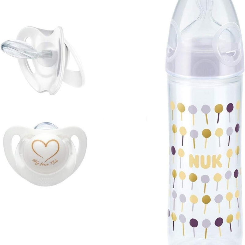 NUK New Classic Babyflasche set mit Genius Schnuller 0+ Plus First Choice Silikon Sauger0+ 1s Vorteilset