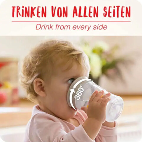 NUK NUK Babyflasche Magic Cup Trinklernbecher 8+ Monate, 230 ml, auslaufsicherer 360°-Trinkrand + Kiddy Cup 300ml 12M+