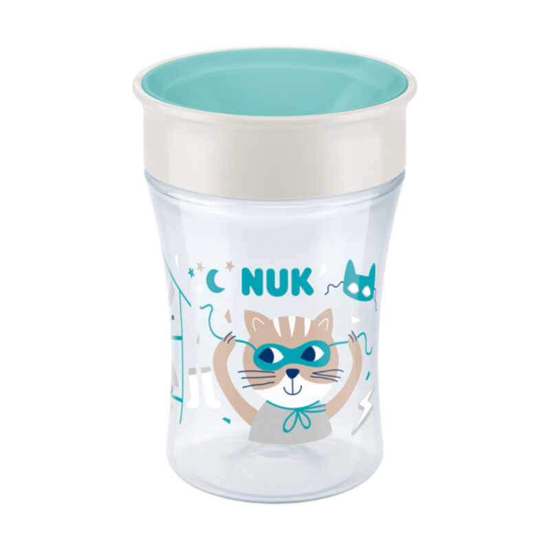 NUK NUK Babyflasche Magic Cup Trinklernbecher 8+ Monate, 230 ml, auslaufsicherer 360°-Trinkrand + Kiddy Cup 300ml 12M+