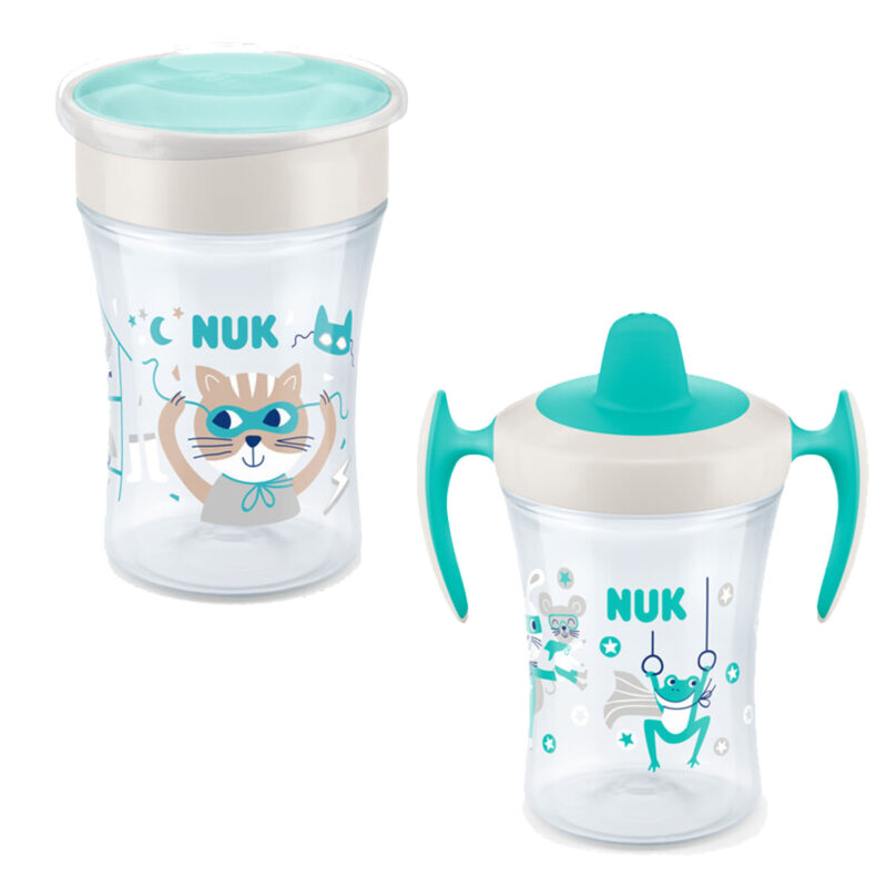 NUK Baby Trinklernbecher Trainer Cup 230ml 6M+ mit Magic Cup 230ml 8M+ Vorteilset auslaufsicherer 360°-Trinkrand