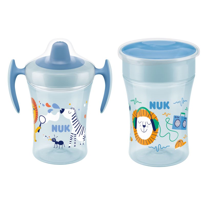 NUK Baby Trinklernbecher Trainer Cup 230ml 6M+ mit Magic Cup 230ml 8M+ Vorteilset auslaufsicherer 360°-Trinkrand