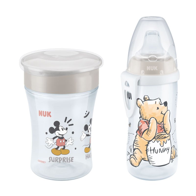 NUK Babyflasche Magic Cup Trinklernbecher 8+ Monate, 230 ml, auslaufsicherer 360°-Trinkrand mit Active Cup 300ml ab 12M