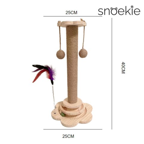 snoekie Stabiler Kratzbaum aus Kiefernholz mit Blumen-Design-Boden und Rundbahn-Ballspiel