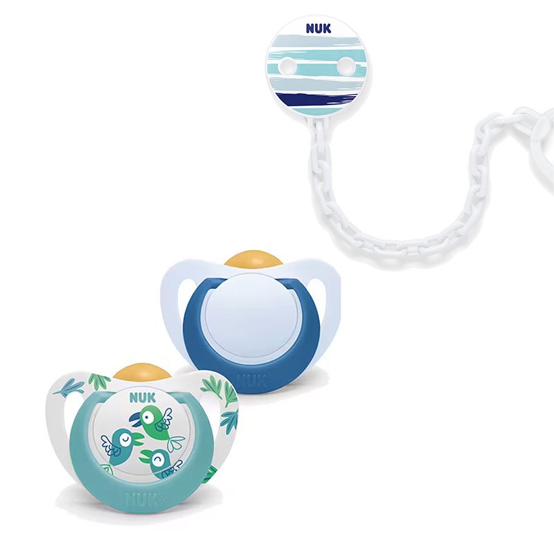 Schnuller NUK Babyschnuller 2er aus Latex 18-36M& NUK Schnullerkette mit Clip