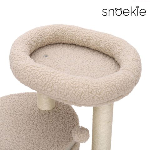 Snoekie Kratzbaum für Katzen, stabiler Plüsch-Katzenbaum mit Höhle, Liegeflächen & Spielbällen, 91 cm hoch, weicher Kratzbaum in Beige für Wohnungskatzen