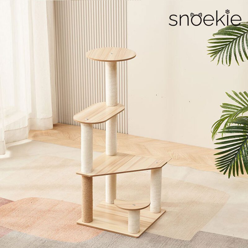 Snoekie Minimalistischer 4-Ebenen-Kratzbaum mit Acryl-Aussichtskorb
