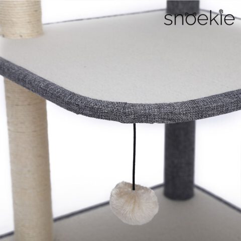 Snoekie Kratzbaum für Katzen, stabiler 3-Etagen-Katzenbaum mit Sisalstämmen, Liegeflächen & Spielbällen, 101 cm hoch, moderner Katzenmöbel für Wohnungskatzen