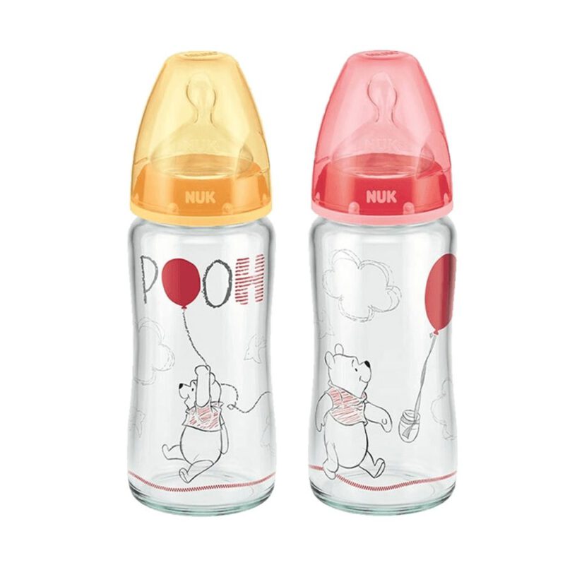 NUK First Choice Flasche aus Glas 300ml disney Rot+ Gelb Vorteilset (2st)