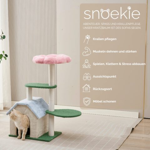 snoekie kratzbaum KT-0036 – Niedlicher Kratzbaum mit Katzenhaus, harmonische Farben, 95 cm