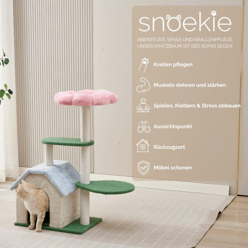 snoekie kratzbaum KT-0036 – Niedlicher Kratzbaum mit Katzenhaus, harmonische Farben, 95 cm