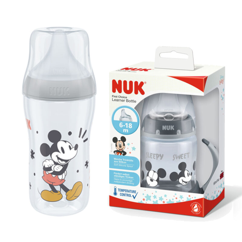 NUK Mickey Mouse Perfect Match Babyflasche 260ml mit Trinksauger & NUK Puuh First Choice Trinklernflasche 150ml