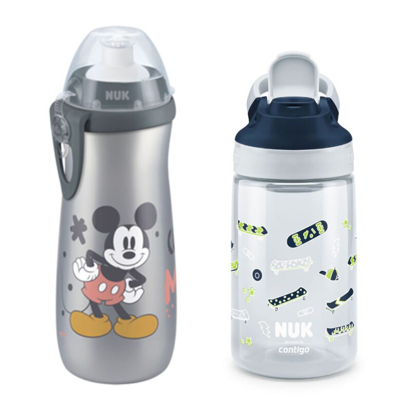 NUK Sports Cup Grau 450ml + NUK powered by Contigo Easy Sip Cup, Skater (Blau) 420ml Vorteilset (2st)