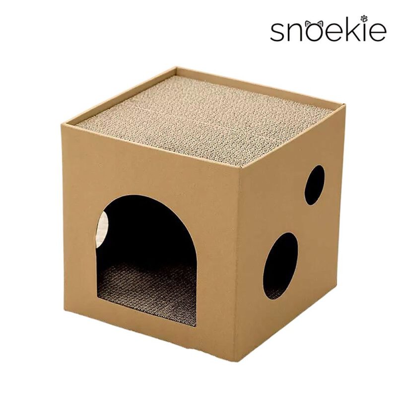 Snoekie Würfel-Katzenhöhle| Katzenhaus aus Wellpappe (Beige)