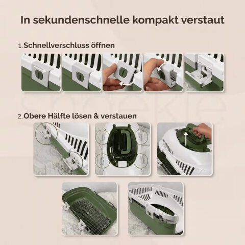 345e6947-63b7-4ae1-a02b-dbab68fd1583_1040x1040.jpg SNOEKIE Haustier Transportbox für Katzen & kleine Hunde – Robuste Tierbox mit aufklappbarer Dachöffnung am Tragegriff, Sichere Metalltür, Leicht & Stabil, Ideal für Auto, Reisen & Tierarzt Grün