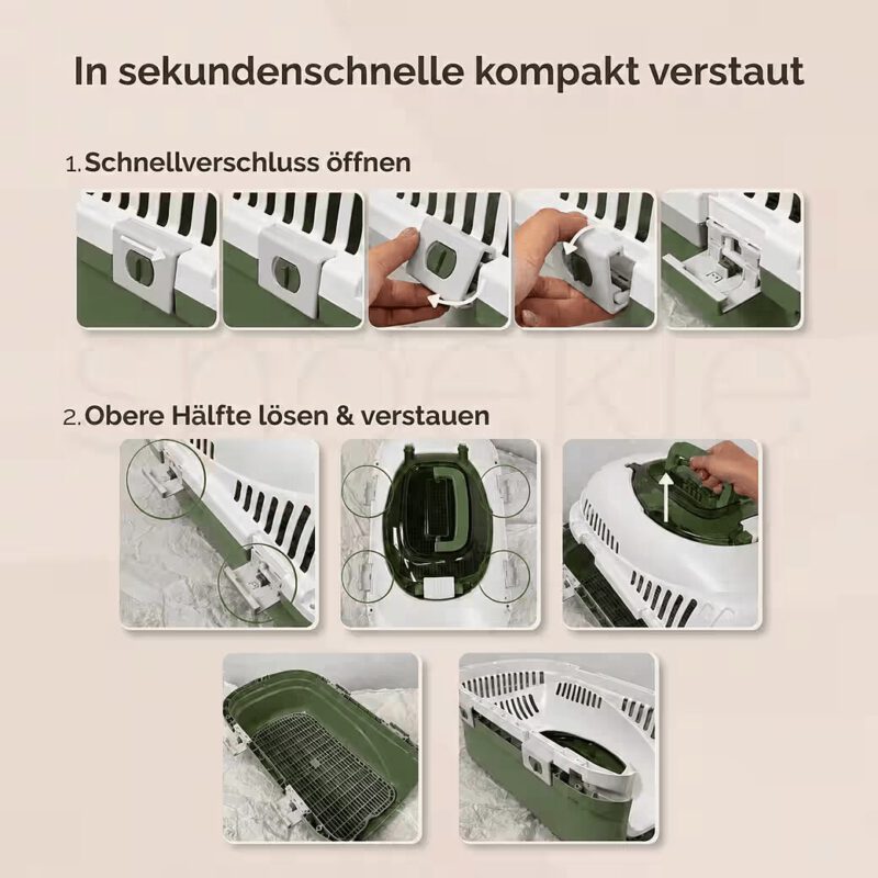 345e6947-63b7-4ae1-a02b-dbab68fd1583_1040x1040.jpg SNOEKIE Haustier Transportbox für Katzen & kleine Hunde – Robuste Tierbox mit aufklappbarer Dachöffnung am Tragegriff, Sichere Metalltür, Leicht & Stabil, Ideal für Auto, Reisen & Tierarzt Grün