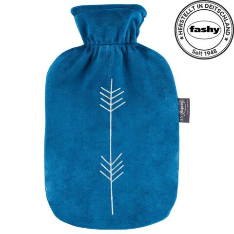 Fashy Wärmflasche mit Flauschbezug mit Glitzer-Stickerei, 2,0L, Blau