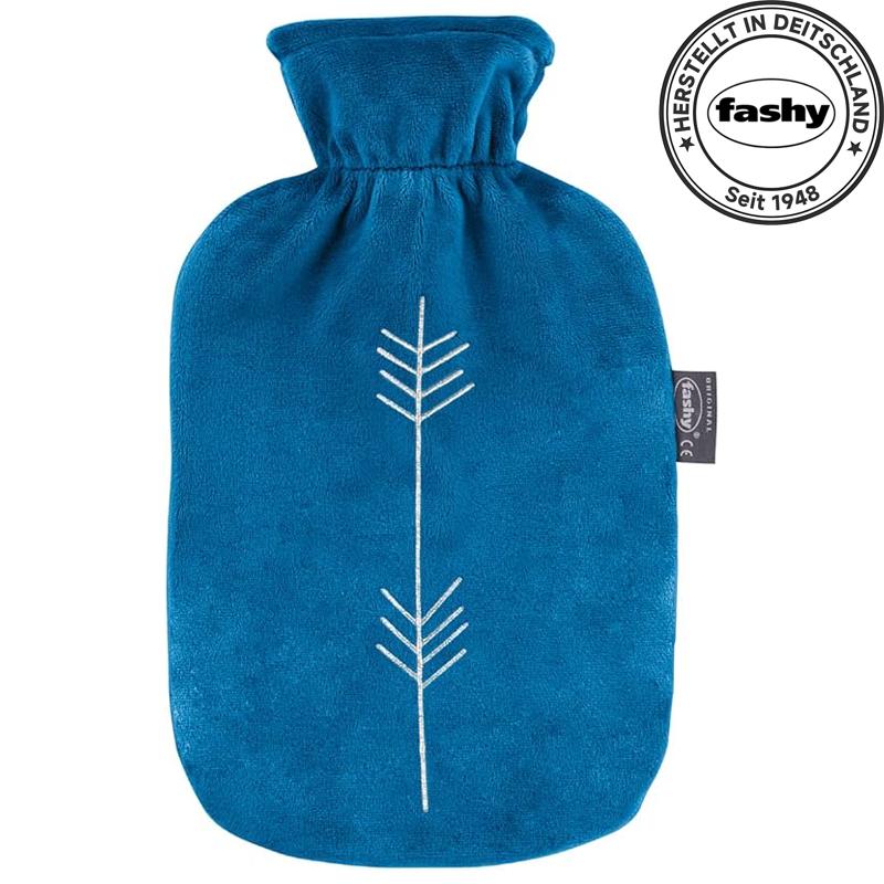 Fashy Wärmflasche mit Flauschbezug mit Glitzer-Stickerei, 2,0L, Blau