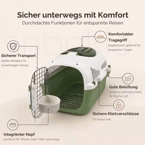 380019cd-676a-4c6d-a968-7b6300f23765_1040x1040.jpg SNOEKIE Haustier Transportbox für Katzen & kleine Hunde – Robuste Tierbox mit aufklappbarer Dachöffnung am Tragegriff, Sichere Metalltür, Leicht & Stabil, Ideal für Auto, Reisen & Tierarzt Grün