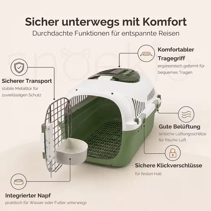 380019cd-676a-4c6d-a968-7b6300f23765_1040x1040.jpg SNOEKIE Haustier Transportbox für Katzen & kleine Hunde – Robuste Tierbox mit aufklappbarer Dachöffnung am Tragegriff, Sichere Metalltür, Leicht & Stabil, Ideal für Auto, Reisen & Tierarzt Grün