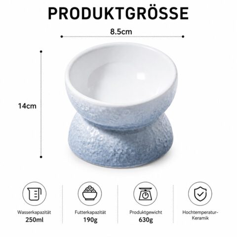 snoekie Keramik Katzennapf mit Standfuß – Erhöhter Futternapf & Wassernapf für Katzen, Rutschfest, Spülmaschinengeeignet, Modernes Design Hellblau