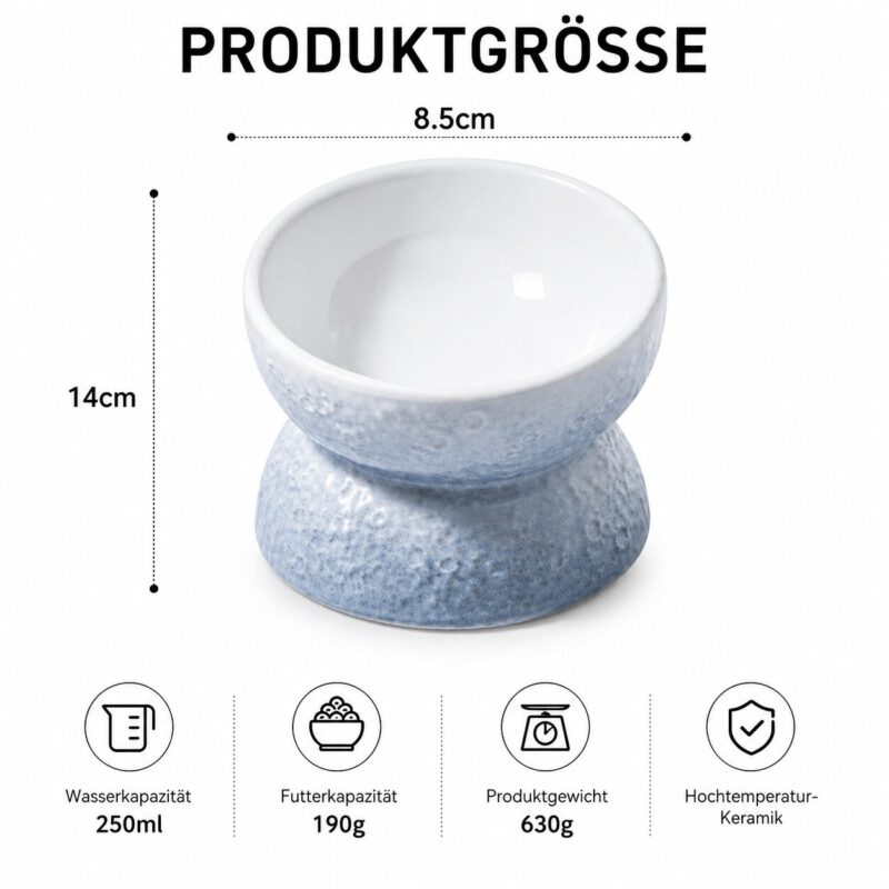 snoekie Keramik Katzennapf mit Standfuß – Erhöhter Futternapf & Wassernapf für Katzen, Rutschfest, Spülmaschinengeeignet, Modernes Design Hellblau
