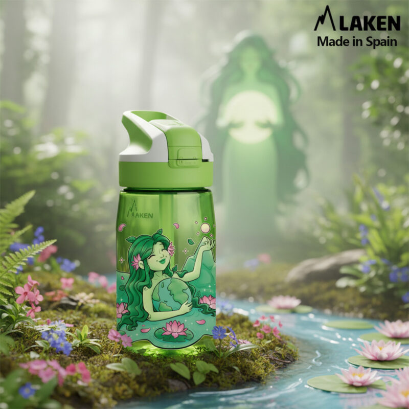 Laken Tritan Trinkflasche 450 ml – Kinderflasche mit Sicherheitsverschluss und Klappdeckel – Auslaufsicher SUMMIT GAIA