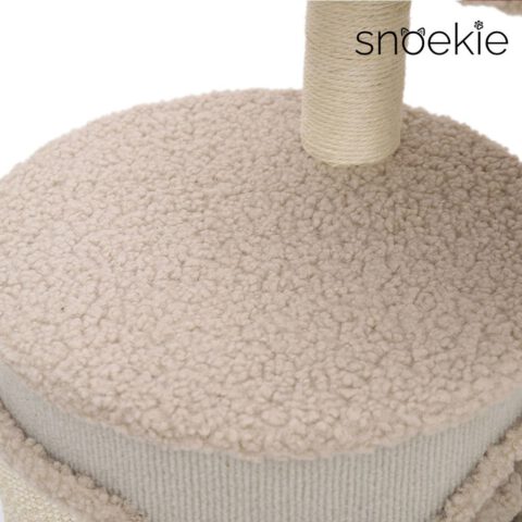 Snoekie Kratzbaum für Katzen, stabiler Plüsch-Katzenbaum mit Höhle, Liegeflächen & Spielbällen, 91 cm hoch, weicher Kratzbaum in Beige für Wohnungskatzen